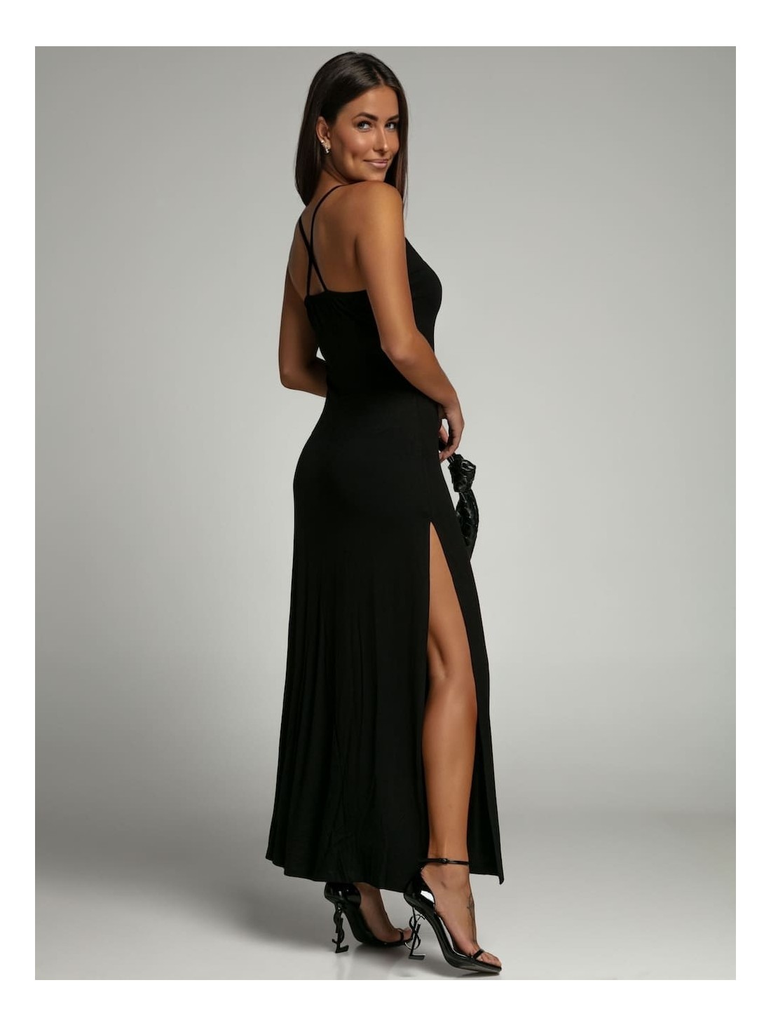 Summer maxi dress with straps, black FG670 - Online store - Boutique